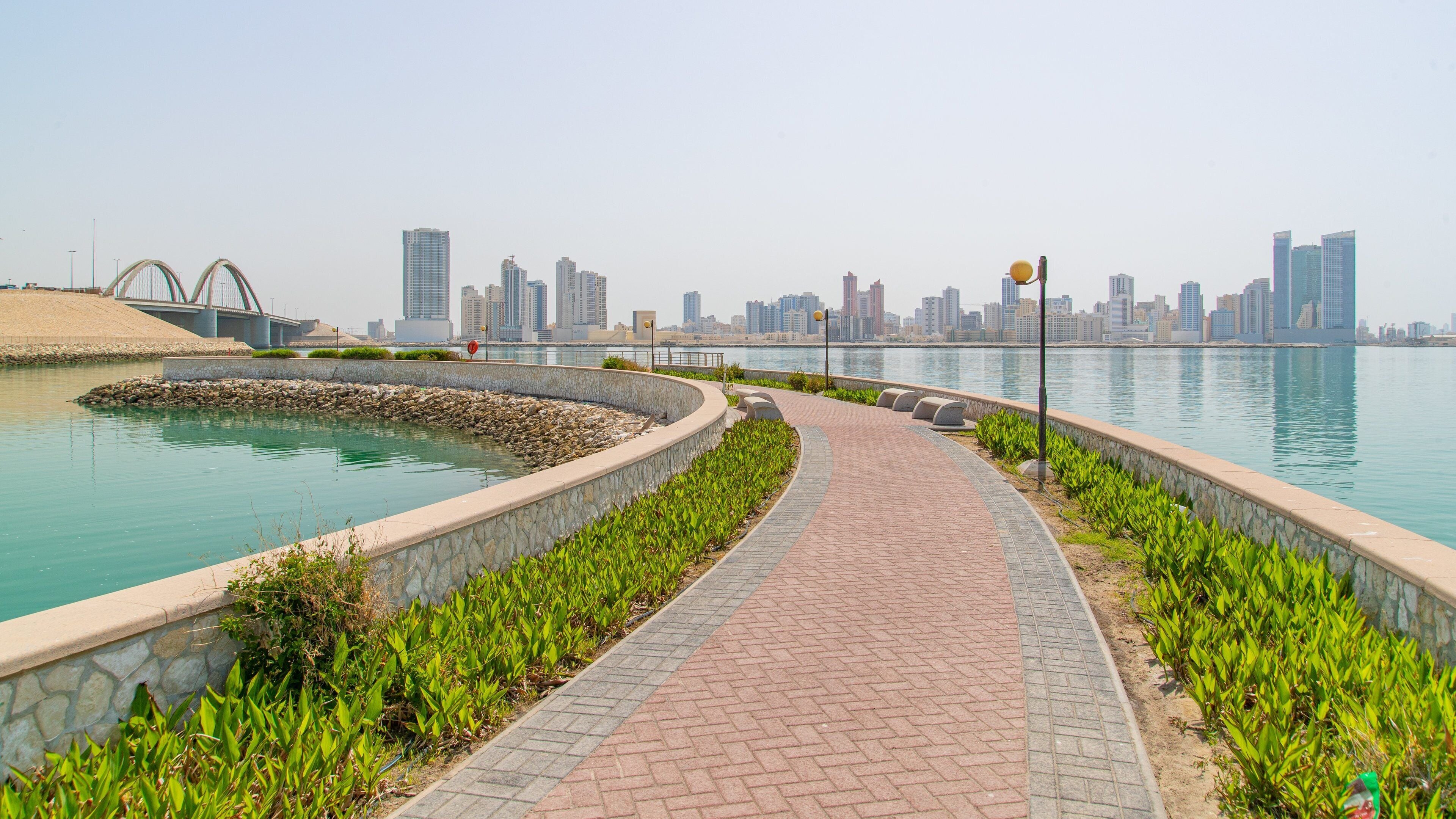 Manama featuring a bay or harbor and a city