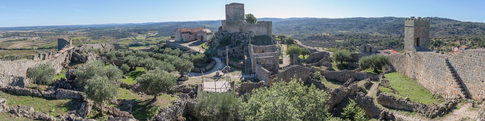 Panoramic exterior view at the iconic Marialva Medieval Castle and fortress, on Marialva village, Guarda, Portugal