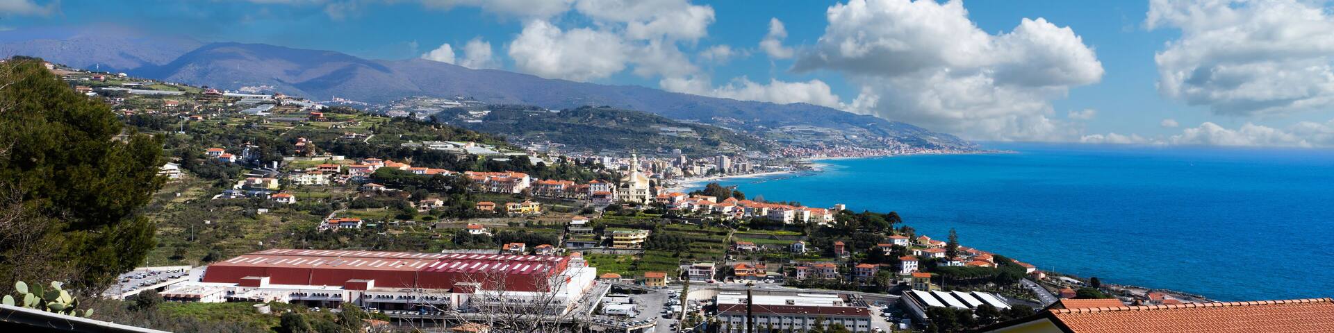 San Remo, Italy - 17 March 2025 - View over the town and coast of San Remo in the medeteranian coast of Italy