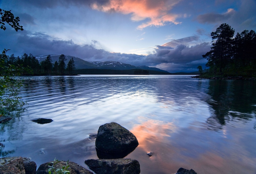 Evening at a lakeside, North-Trondelag Steinkjer, Norway, Scandinavia, Europe