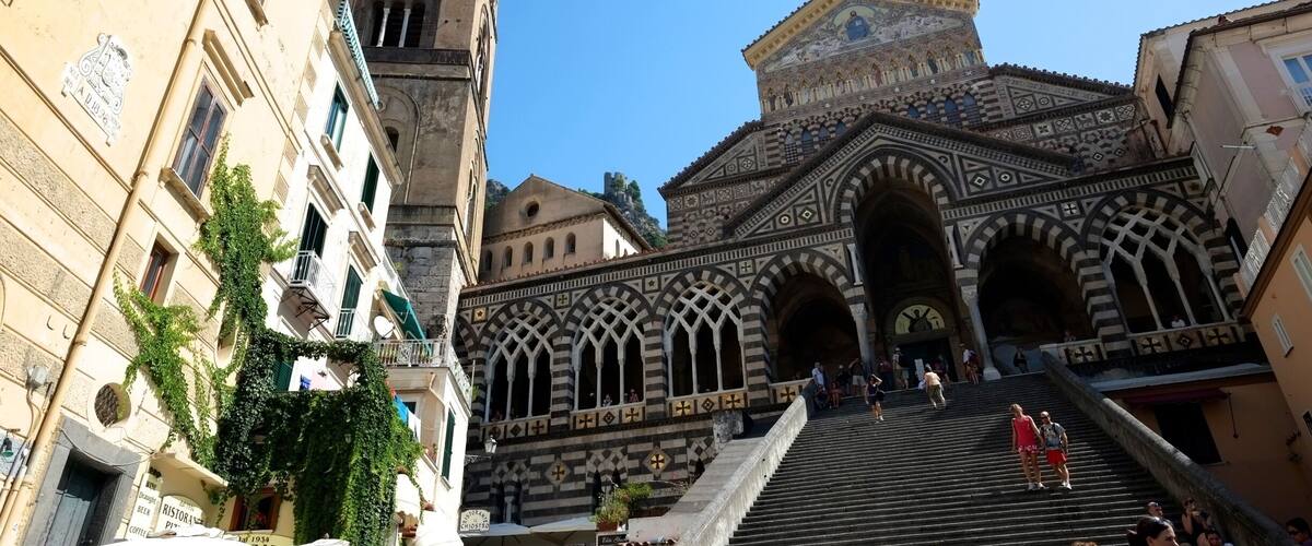 Amalfi Cathedral is a 9th-century Roman Catholic cathedral in the Piazza del Duomo, Amalfi, Italy. It is dedicated to the Apostle Saint Andrew whose relics are kept here. Formerly the archiepiscopal seat of the Diocese of Amalfi, it has been since 1986 that of the Diocese of Amalfi-Cava de' Tirreni.