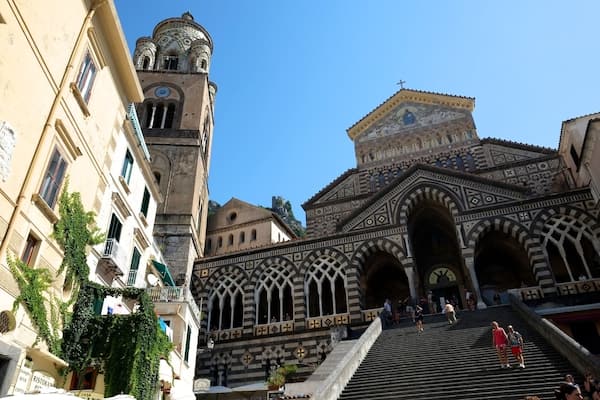 Amalfi Cathedral is a 9th-century Roman Catholic cathedral in the Piazza del Duomo, Amalfi, Italy. It is dedicated to the Apostle Saint Andrew whose relics are kept here. Formerly the archiepiscopal seat of the Diocese of Amalfi, it has been since 1986 that of the Diocese of Amalfi-Cava de' Tirreni.
