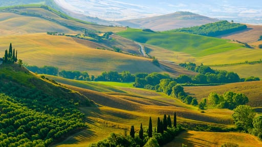 Late summer aerial landscape of valley in Tuscany