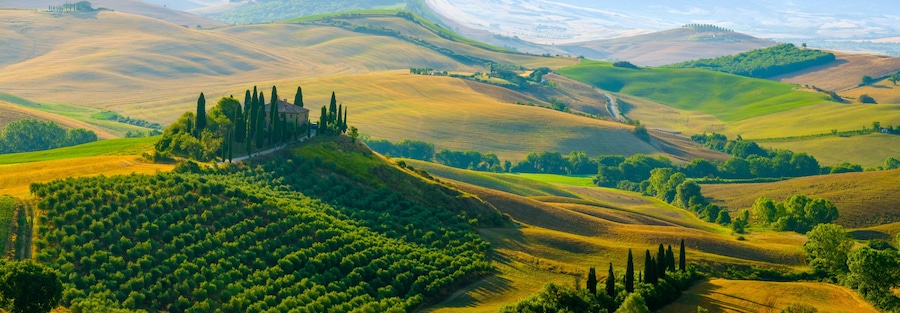 Late summer aerial landscape of valley in Tuscany