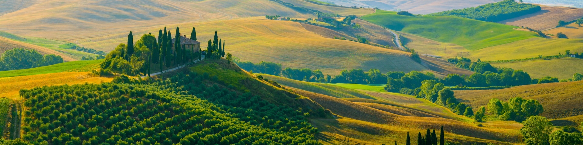 Late summer aerial landscape of valley in Tuscany