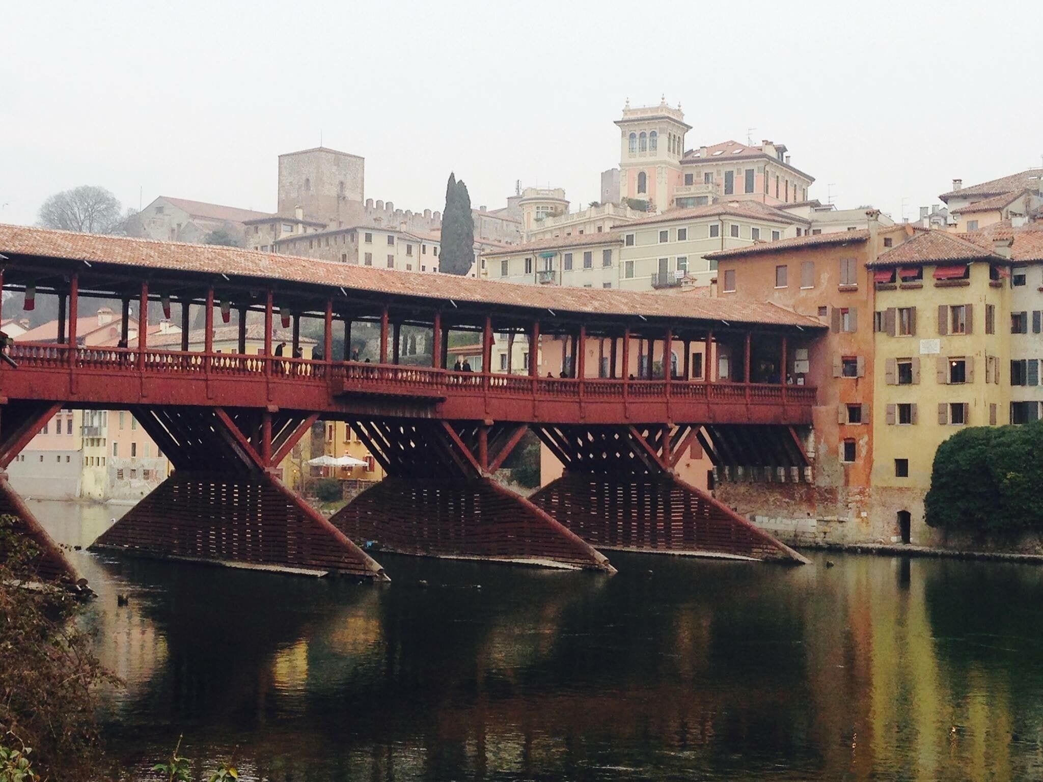 The town of bassano del grappa is filled with history. The houses built alongside the river still have the bullet marks from World War II. This town is well known for grappa and has a distillery which is ancient. #stunningatructures