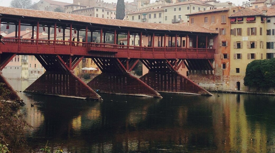 The town of bassano del grappa is filled with history. The houses built alongside the river still have the bullet marks from World War II. This town is well known for grappa and has a distillery which is ancient. #stunningatructures
