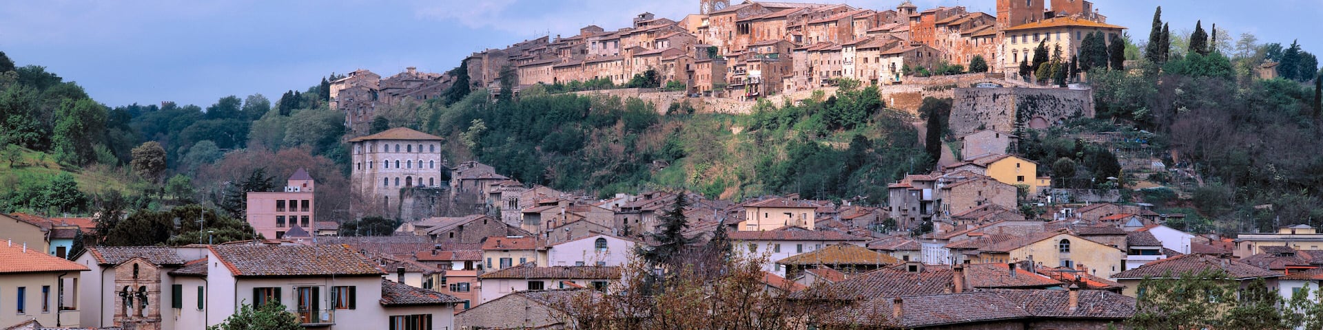Italy, Colle di Val d'Elsa. The tile-roofed homes of Colle di Val d'Elsa are crowded together on this hill, in Tuscany, Italy.