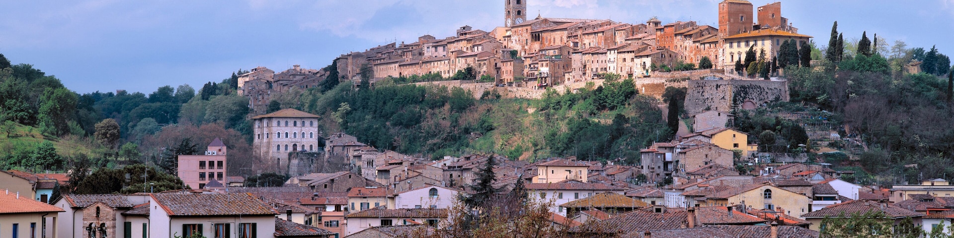 Italy, Colle di Val d'Elsa. The tile-roofed homes of Colle di Val d'Elsa are crowded together on this hill, in Tuscany, Italy.