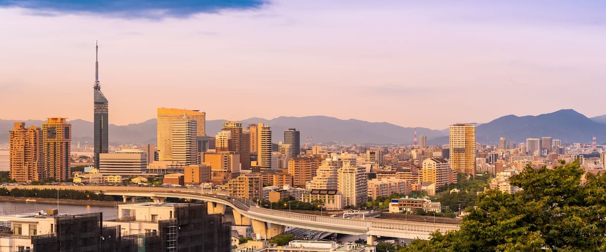 Fukuoka cityscape kyushu sunset panorama