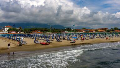 Seascape on the Tuscan coast from the pier at Forte dei Marmi, Versilia, Tuscany, Italy