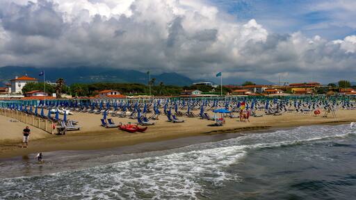 Seascape on the Tuscan coast from the pier at Forte dei Marmi, Versilia, Tuscany, Italy