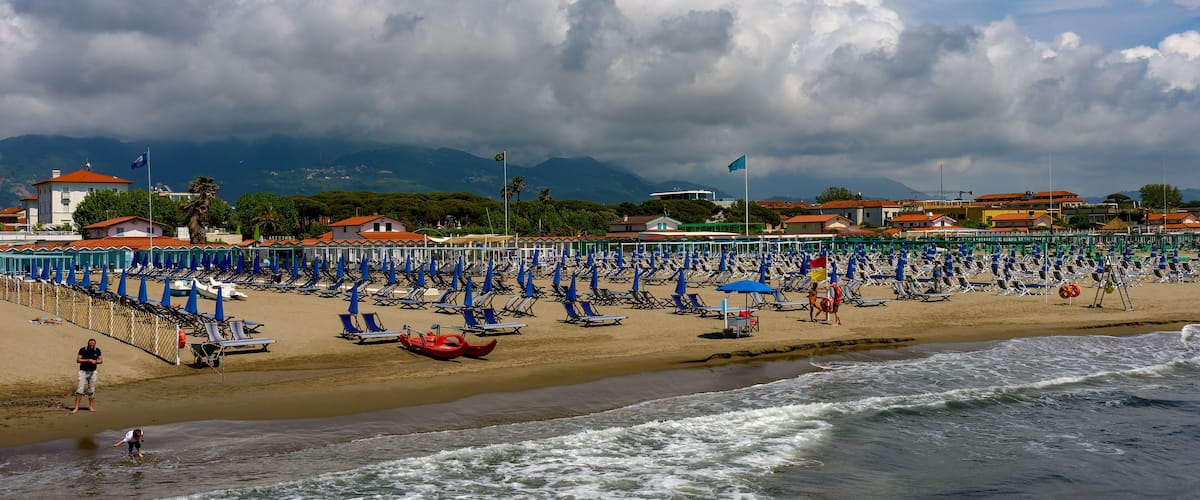 Seascape on the Tuscan coast from the pier at Forte dei Marmi, Versilia, Tuscany, Italy