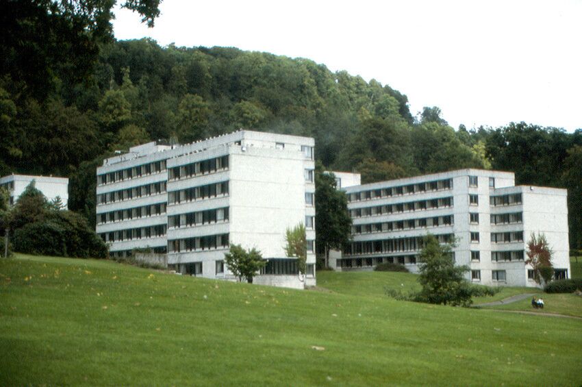 Dormitories at the University of Stirling. The university was founded in 1967, and was still growing in 1990. It was the first university founded in Scotland since the University of Edinburgh, in 1532.