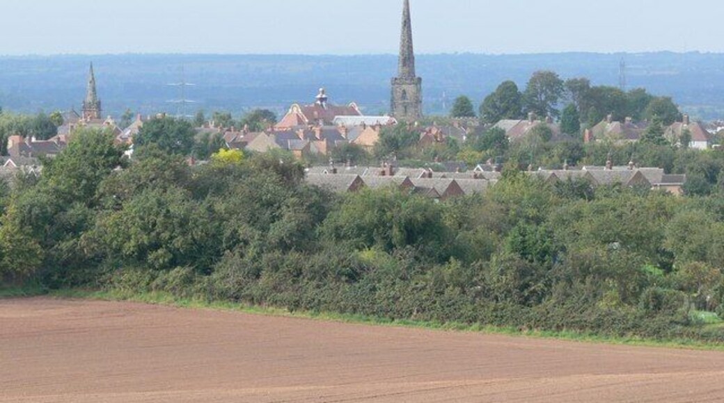 View towards Castle Donington The spire of St. Edwards Church towers over the village.
