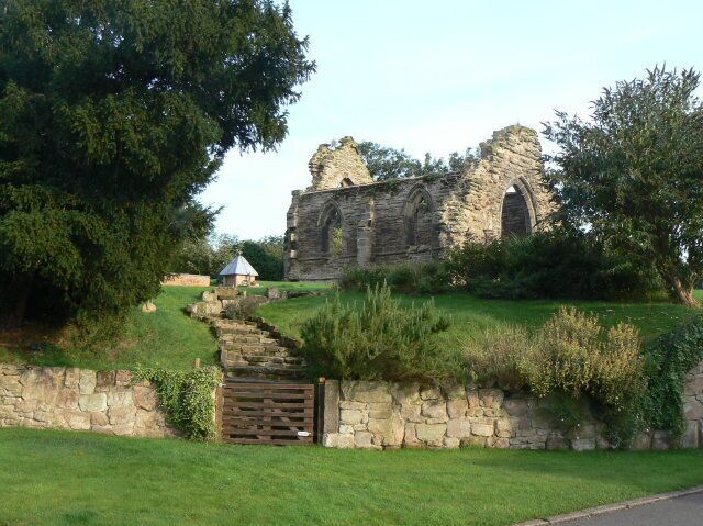 Parish church ruins at Hemington, Leicestershire. Out of use since the 16th century, it has become progressively more ruinous. It is still shown on the 1:50000 maps as a 'church with tower', but the latter collapsed in the 1980s. View from the north west; it is now on private land.