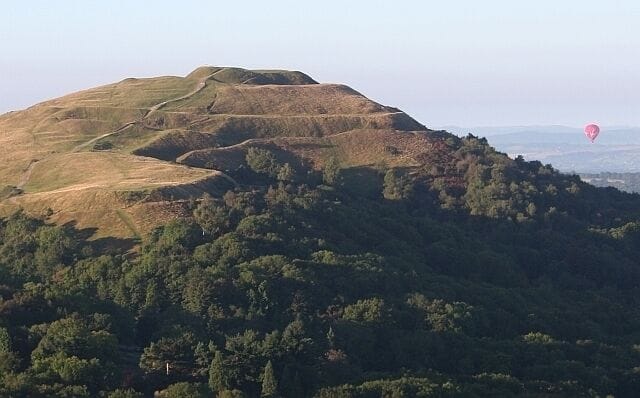 Balloon Flight near Herefordshire Beacon. An early morning flight - probably from near Eastnor Castle. While the air is cold and dense heating the small amount of air in the balloon gives a great more lift than during a hot afternoon. Seen later the same day:- 557876