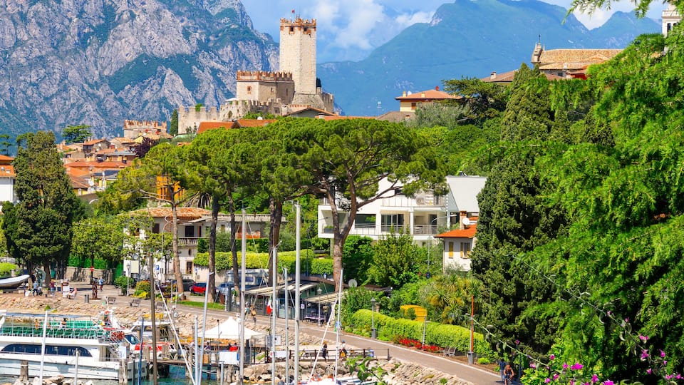 Landscape with Malcesine town, Garda Lake, Italy