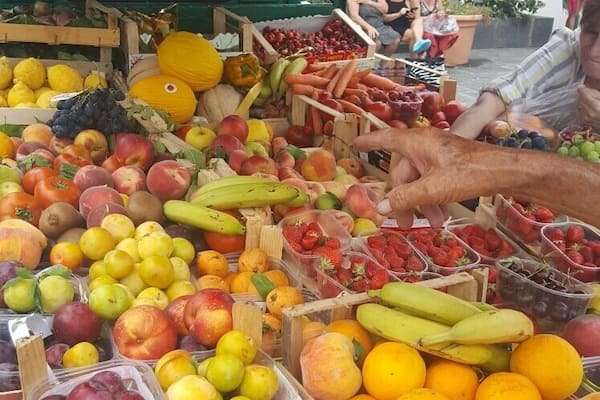 Fruit stand outside Poseideon Terme. This hot springs park is beautiful and very relaxing.