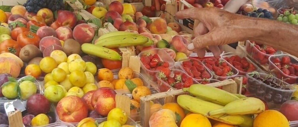 Fruit stand outside Poseideon Terme. This hot springs park is beautiful and very relaxing.