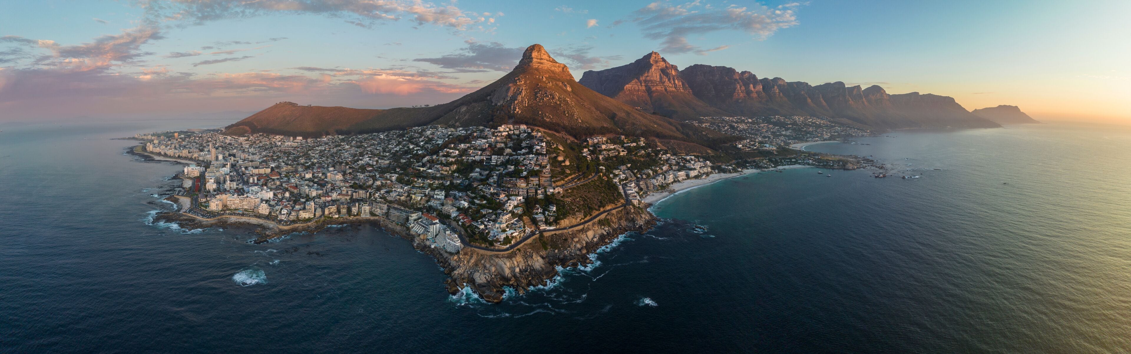 Panoramic aerial view of Atlantic Seaboard and Lion’s Head, Cape Town, South Africa