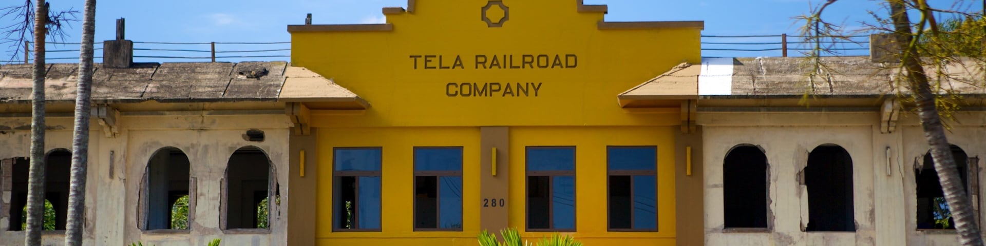 Tela which includes tropical scenes and street scenes