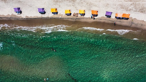 An aerial view of Caribbean beach in Tela, Honduras
