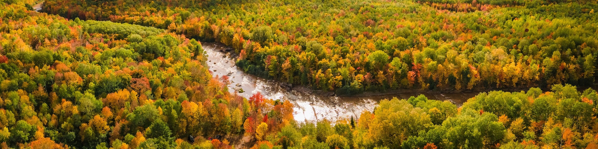 Awesome aerial view of Bonanza Falls during Autumn on the Big Iron River - near Silver City and Porcupine Mountains Wilderness State Park - Michigan Upper Peninsula