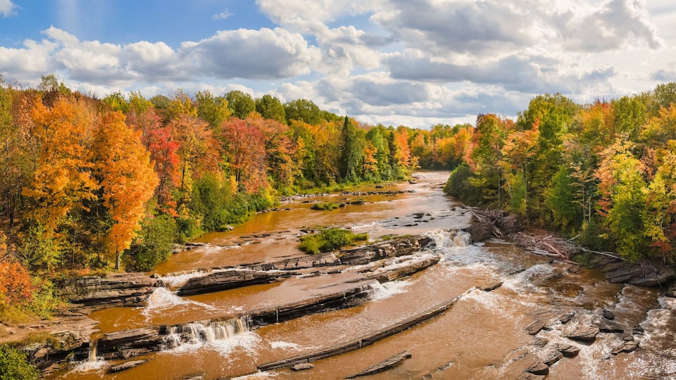 Autumn at Bonanza Falls on the Big Iron River - near Silver City and Porcupine Mountains Wilderness State Park - Michigan Upper Peninsula