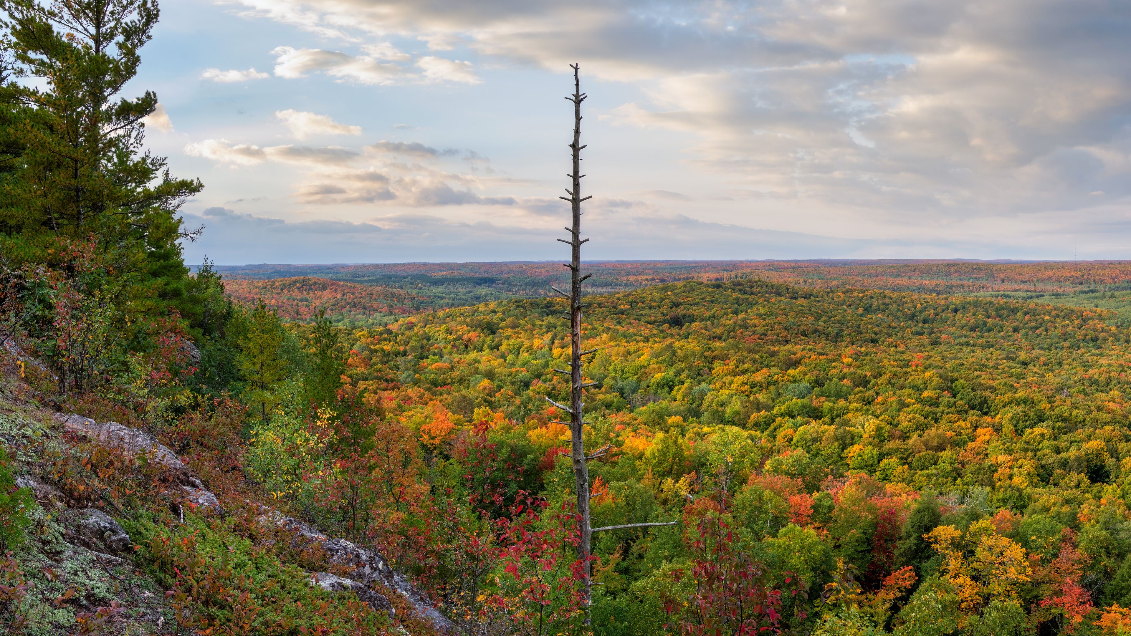 Beautiful autumn morning view from Wolf Mountain in the Ottawa National forest in the Michigan Upper Peninsula