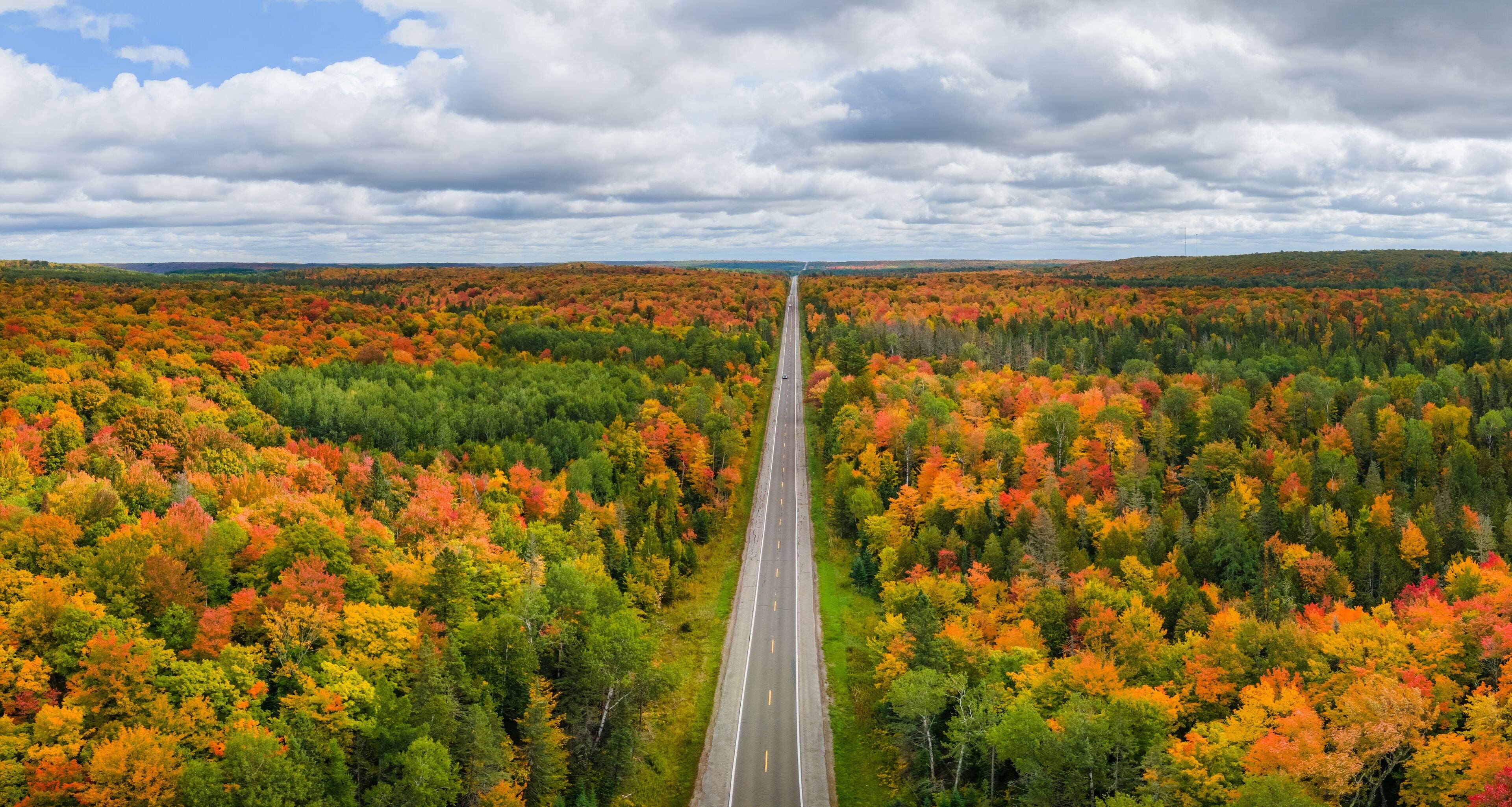 Vivid autumn colors in the Michigan Upper Peninsula near Ironwood -  scenic drive on US Highway 2,