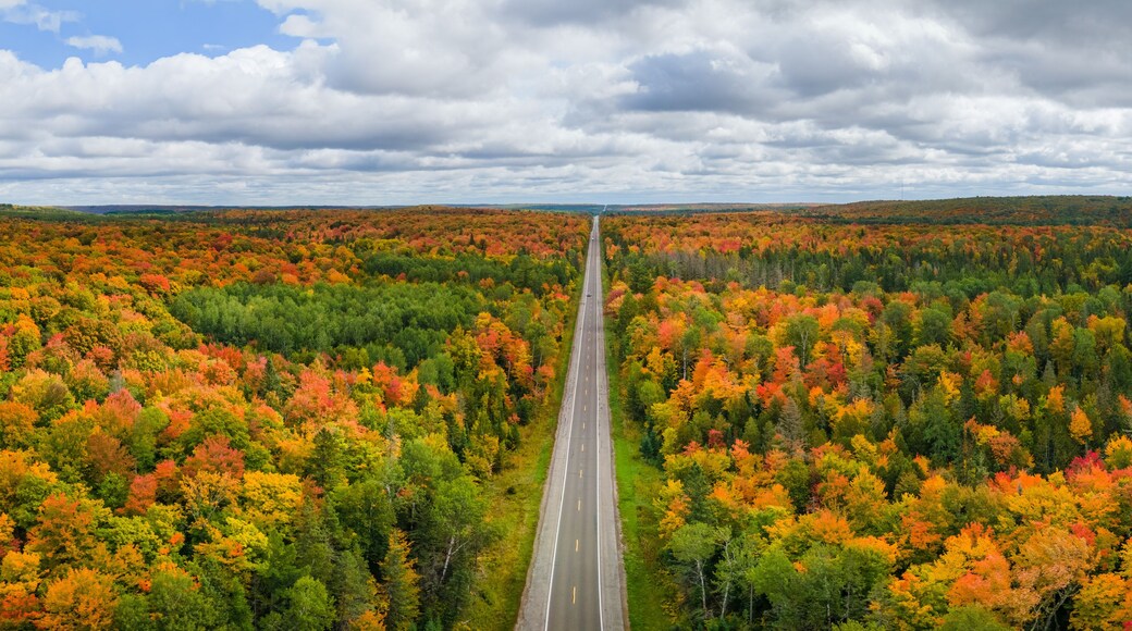 Vivid autumn colors in the Michigan Upper Peninsula near Ironwood - scenic drive on US Highway 2,