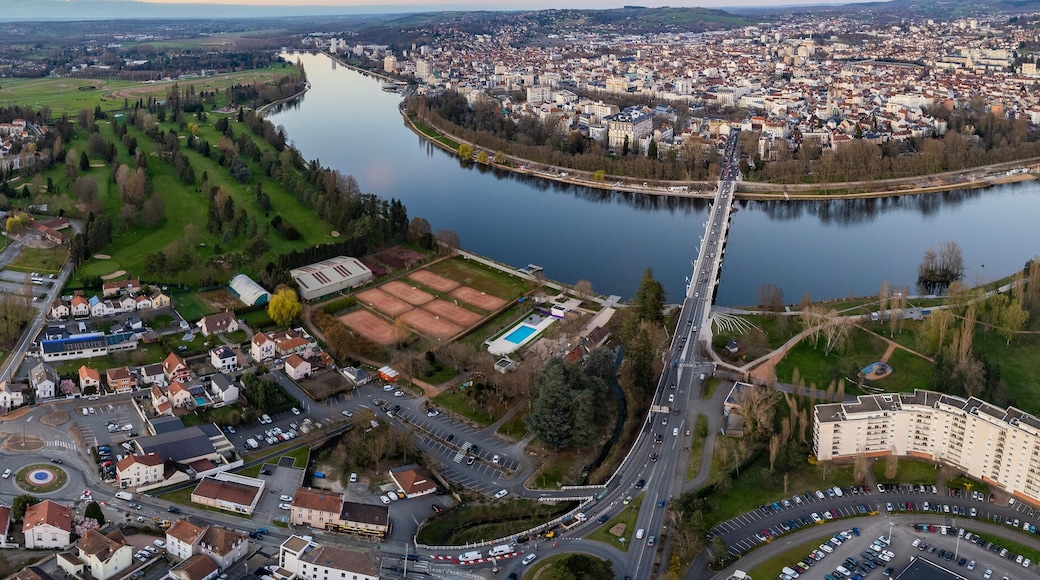 Aerial panoramic view around the old town and city Bellerive-sur-Allier in France on a sunny afternoon