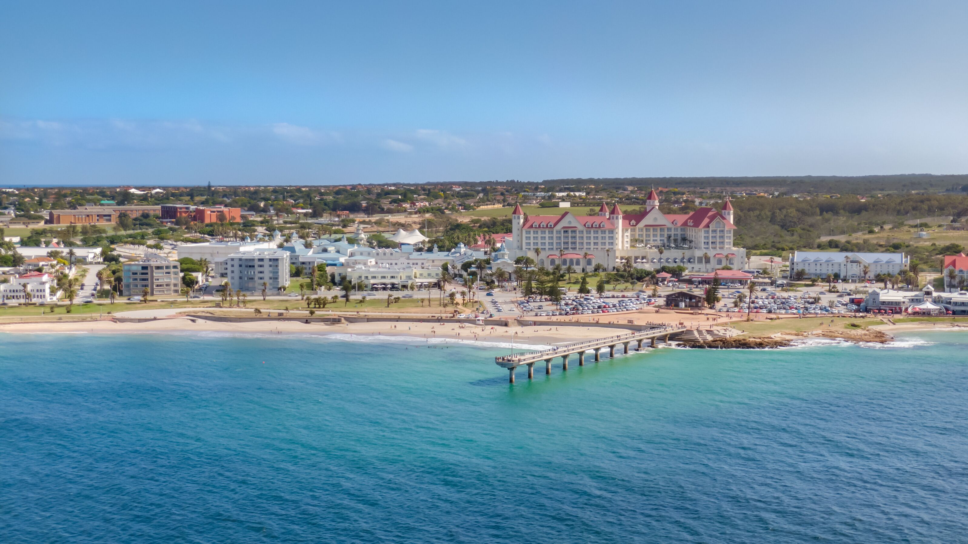 Shark Rock Pier and Hobie Beach in Summerstrand, Aerial Panorama of Port Elizabeth, South Africa