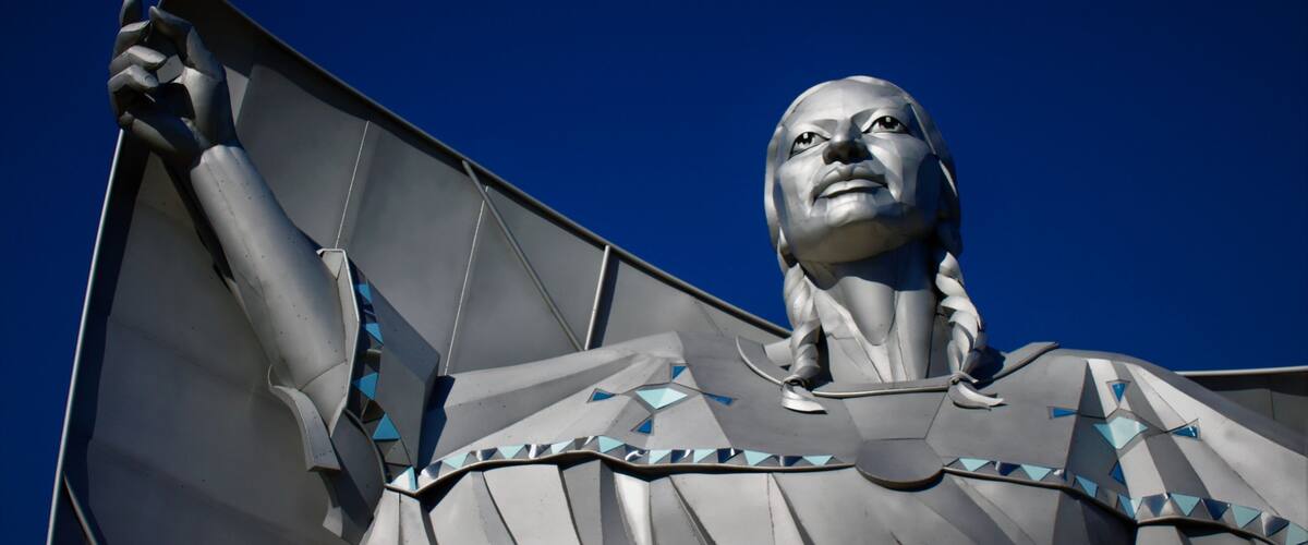 Dignity sculpture by Dale Claude Lamphere located on a bluff overlooking the Missouri River near Chamberlain, South Dakota