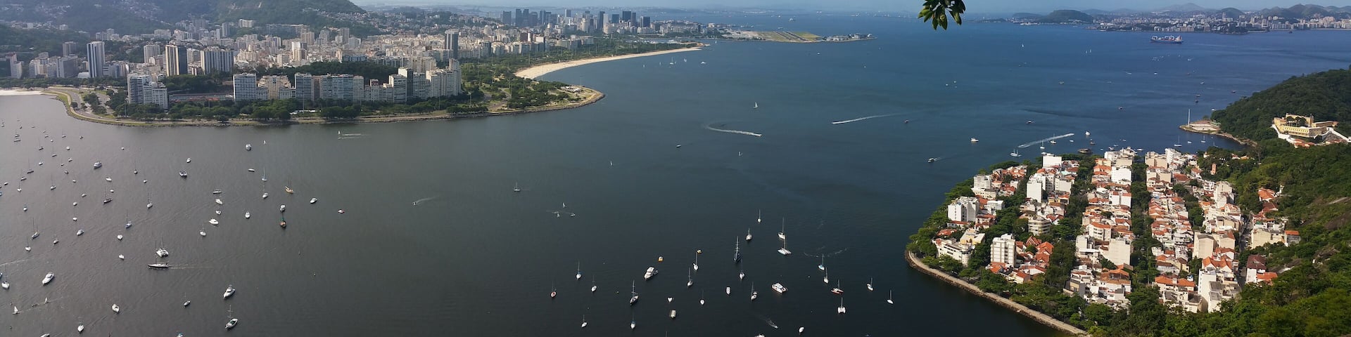 Panoramic photo of guanabara bay made from sugar loaf in rio de janeiro brazil