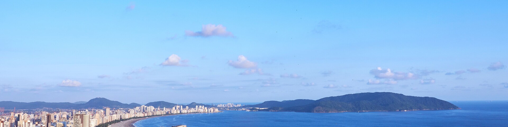 Aerial view of Santos city, county seat of Baixada Santista, on the coast of Sao Paulo state, Brazil.