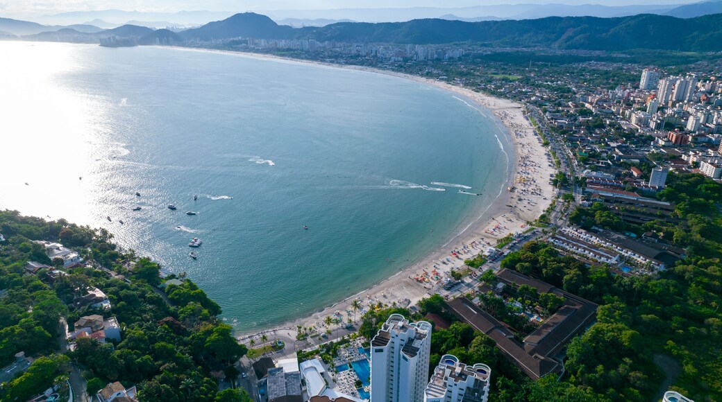 Aerial view of Enseada beach in Guarujá, Brazil.
