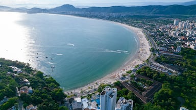 Aerial view of Enseada beach in Guarujá, Brazil.