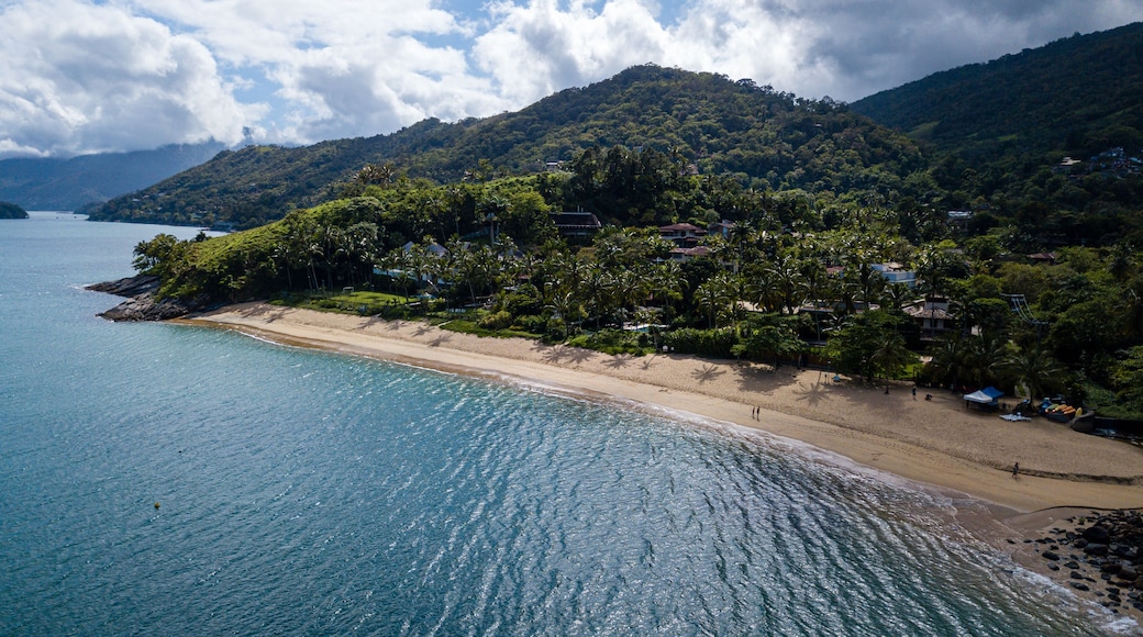 Aerial view of Praia da Feiticeira at Ilhabela in the state of São Paulo, Brazil.