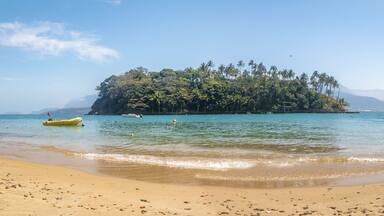 Panoramic view of Ilha das Cabras Island and Beach - Ilhabela, Sao Paulo, Brazil