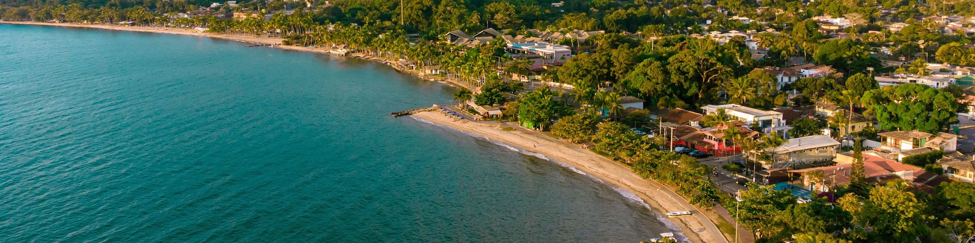 Paradise Tropical Island Town City Green Blue Landscape Nature Trees Sun Sunset Beach Mountains Sand Sea Water Ocean Palm tree Ilhabela Brazil South America
