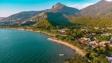 Paradise Tropical Island Town City Green Blue Landscape Nature Trees Sun Sunset Beach Mountains Sand Sea Water Ocean Palm tree Ilhabela Brazil South America