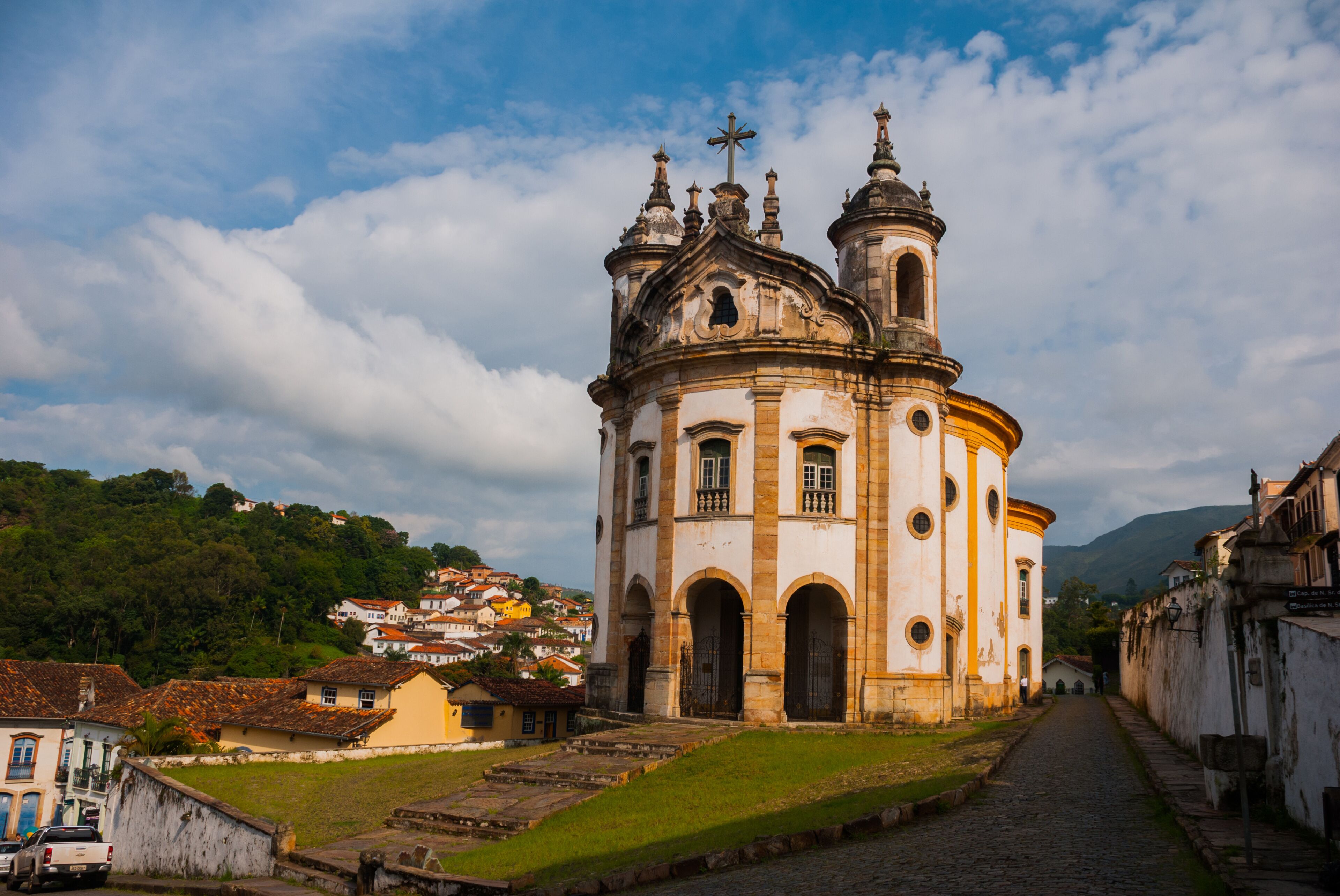 Ouro Preto, Minas Gerais, Brazil: The famous Church of Saint Francis of Assisi, a Rococo Catholic church in Ouro Preto, Brazil in a cloudy sky day