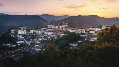 Aerial view of Ouro Preto City at sunset - Minas Gerais, Brazil