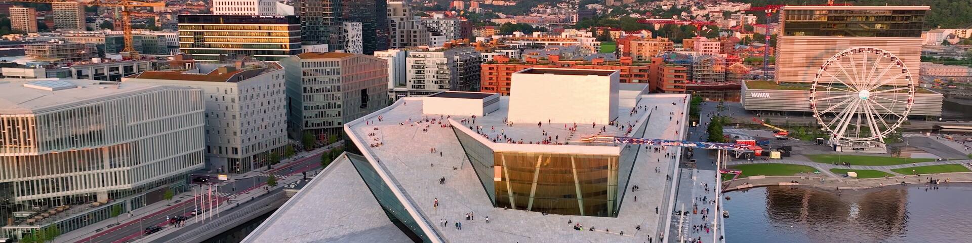 Behold this Stunning Aerial View Oslo, opera and Akershus Fortress along the seaside fjord, Norway