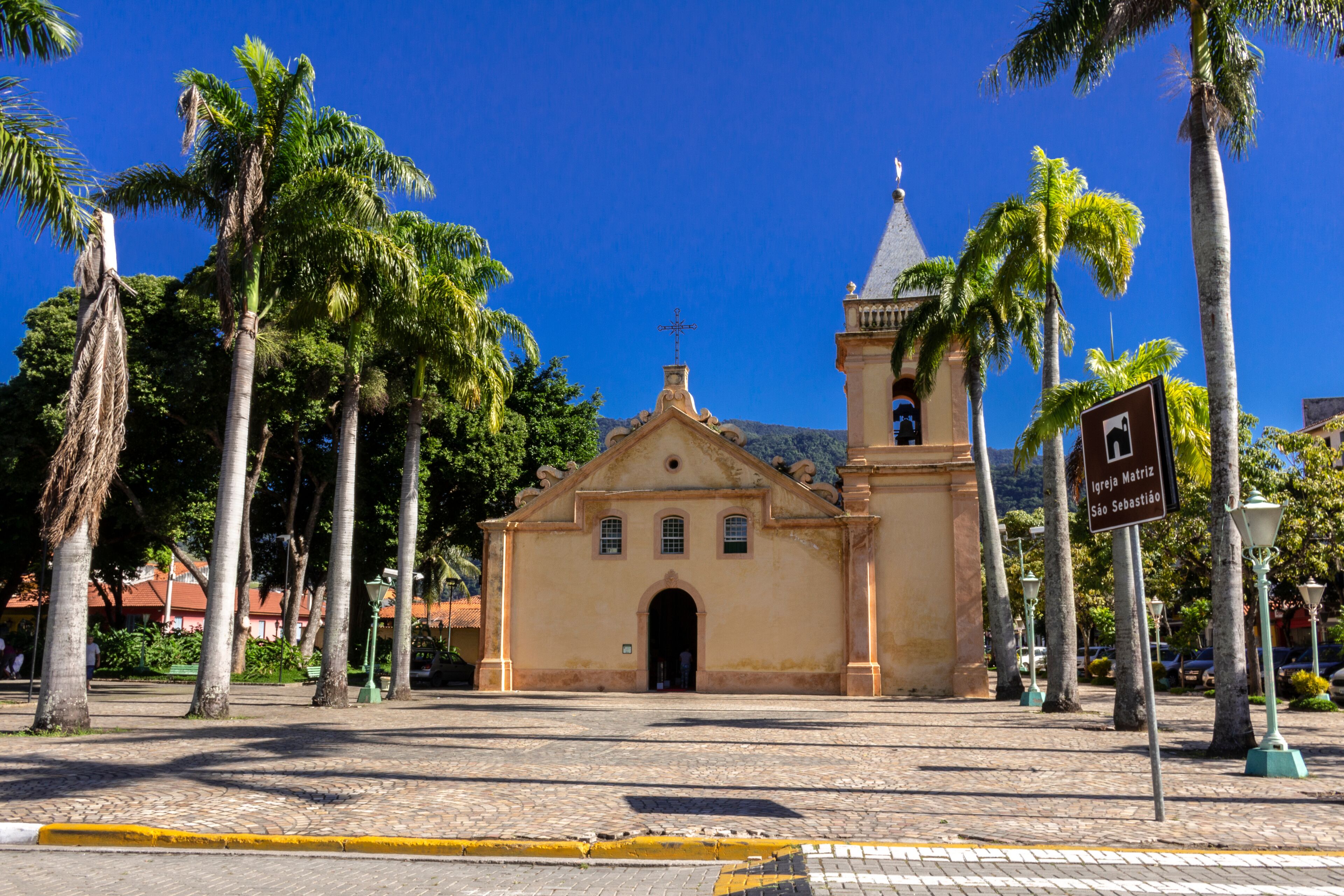 Facade of the parish church of Sao Sebastiao, Built in the 17th century of stone and lime, during the Jesuits' era, 