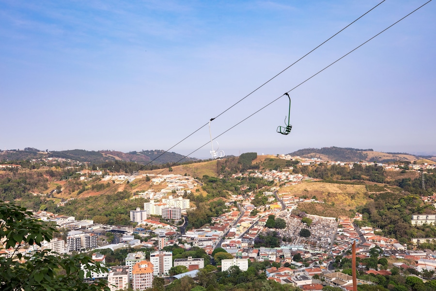 Serra Negra cable car with aerial view in Minas Gerais, Brazil