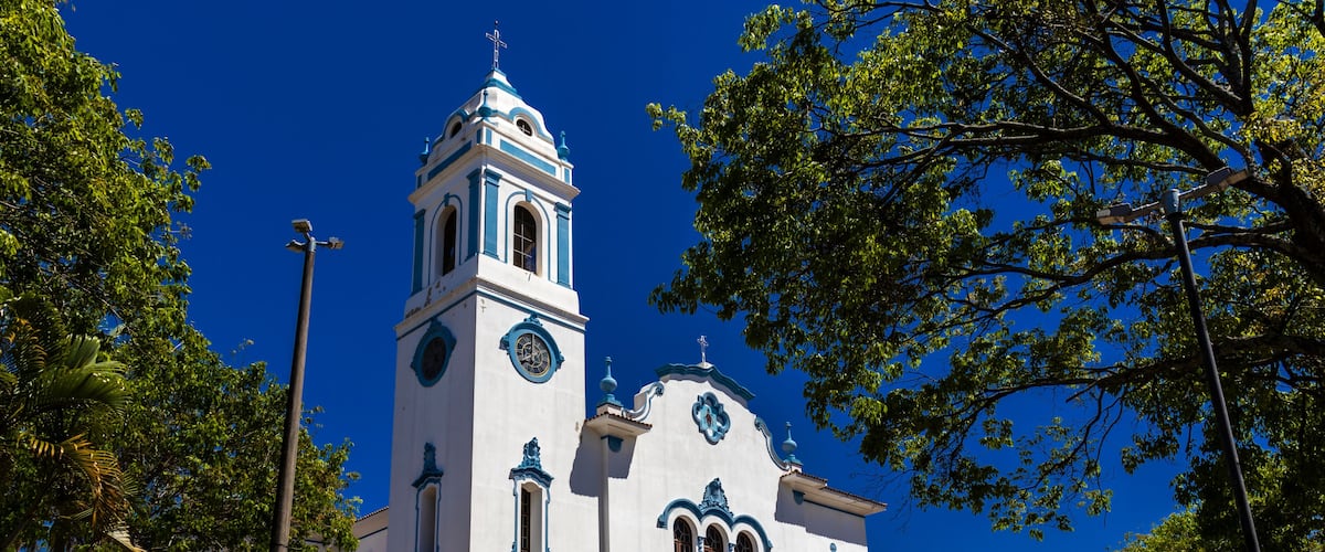 View of the facade of the Cathedral of Sao Bento, in the center of Marilia, west center of the state of Sao Paulo.