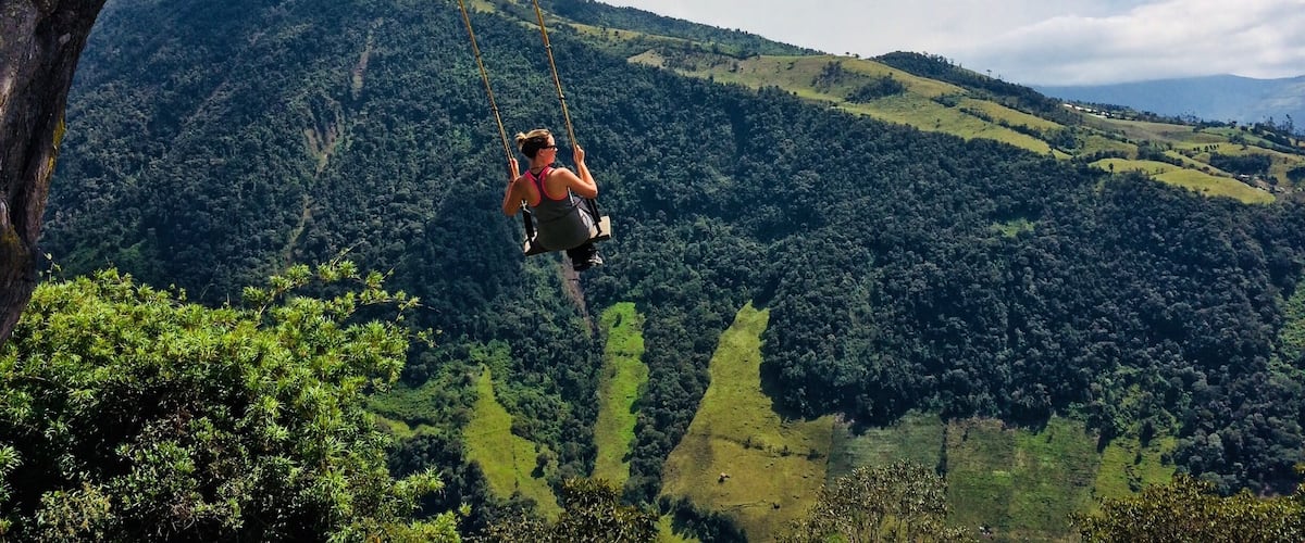 A treehouse swing on the side of a volcanic mountain.
Banõs, Ecuador #parks